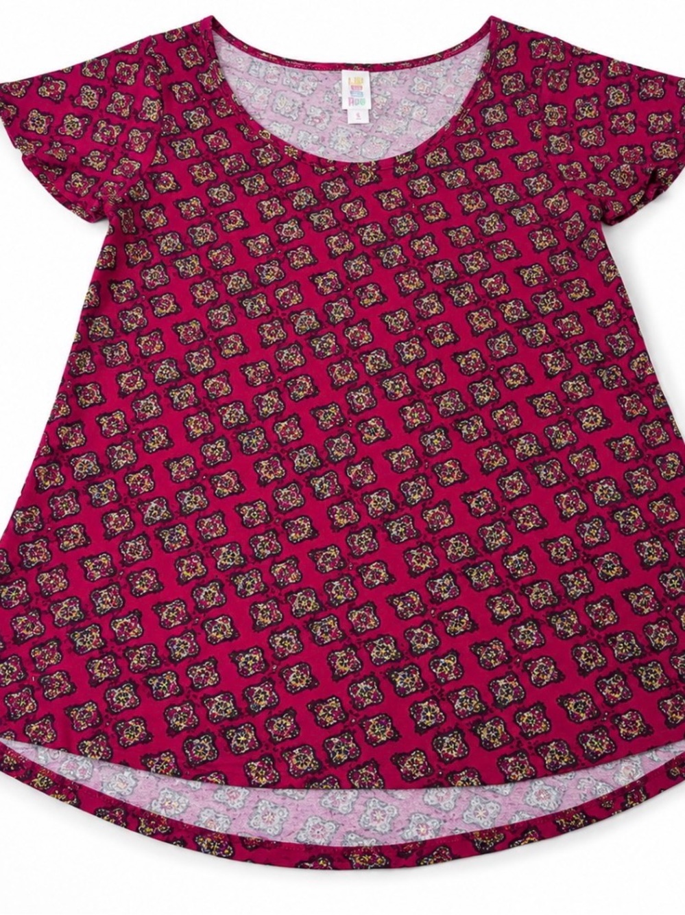 * LuLaRoe Classic Tee Small Magenta Floral Geometric A-Line Tunic Top